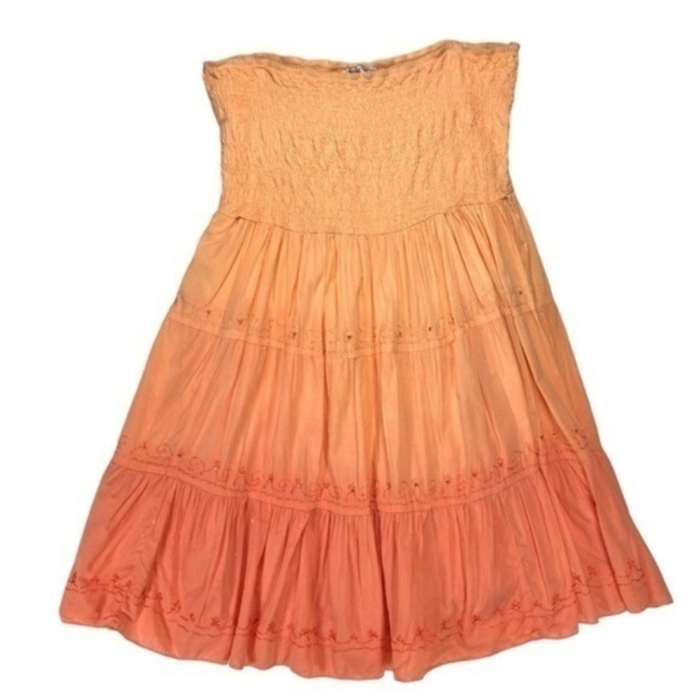 LanZ‎ Tiered Skirt Womens 2X Orange Convertible Dress Embroidered Bejeweled Maxi